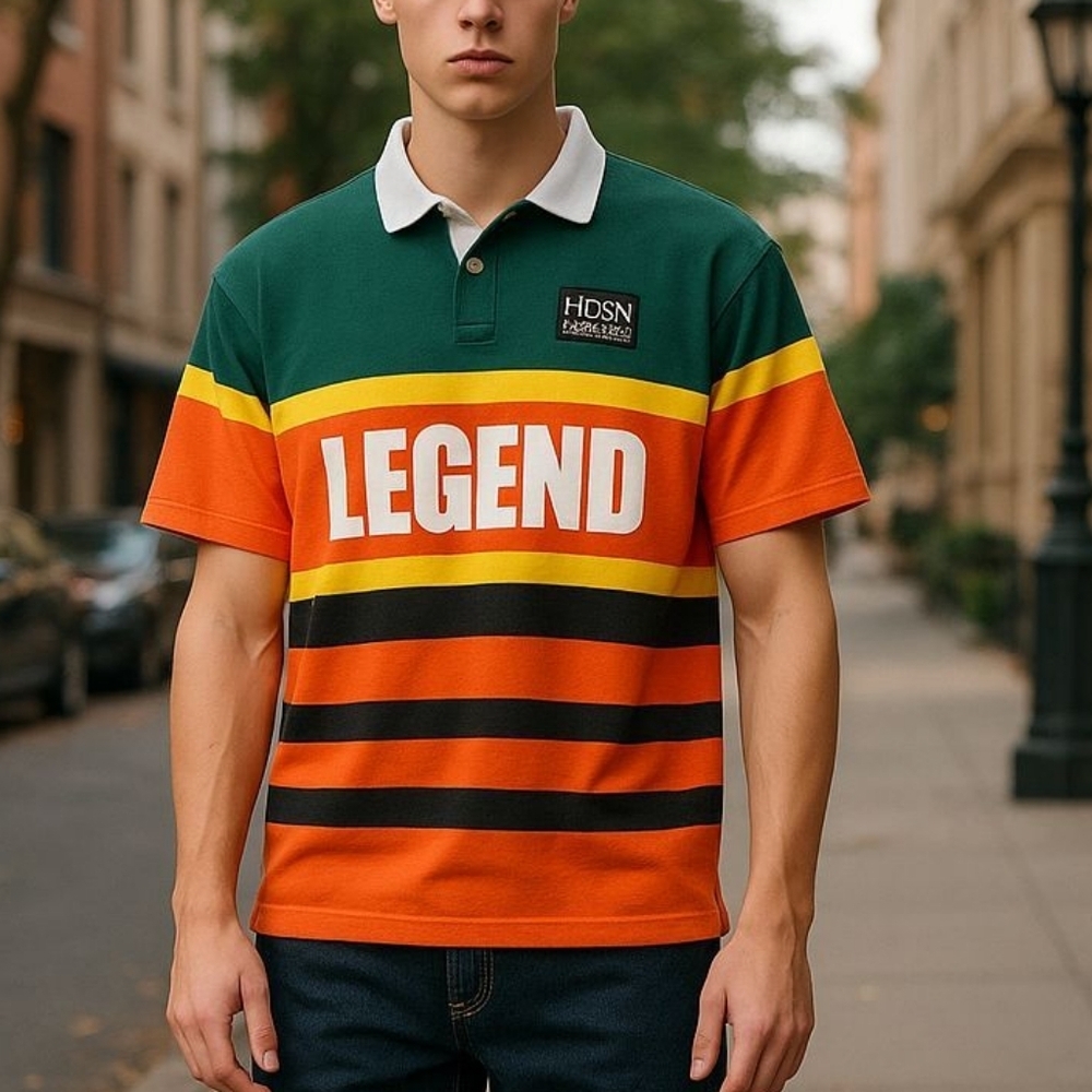 HUDSON Outerwear Y2k color block polo shirt. Size Large